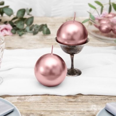 Bougie dcoration mariage  - 6 Bougies Ronde Rose Gold 8cm : illustration