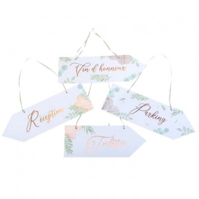 Mariage thme champtre  - Flches Signaltiques Recto/Verso - Botanique et Rose ... : illustration