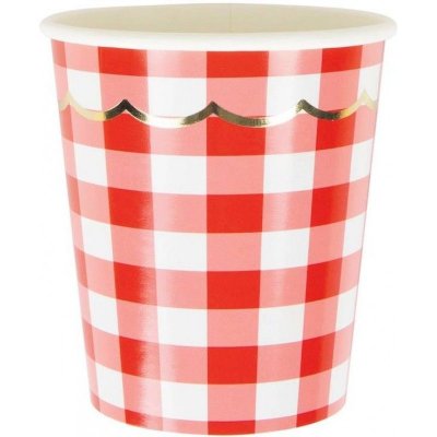 Gobelets jetables  - 8 gobelets festonnes vichy rouge et blanc : illustration