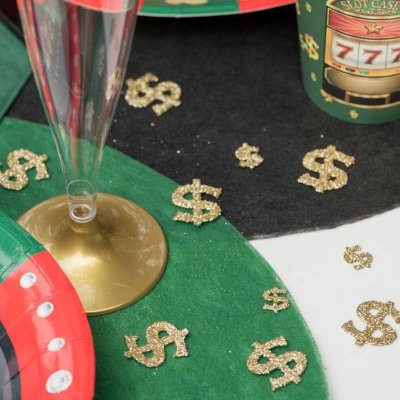 Decoration Mariage  - 6 Confettis de table en carton dollars casino  : illustration