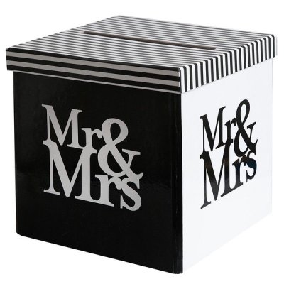 Dcoration de Salle de Mariage  - Urne mariage noire et blanche - Thme Mr & Mrs  : illustration