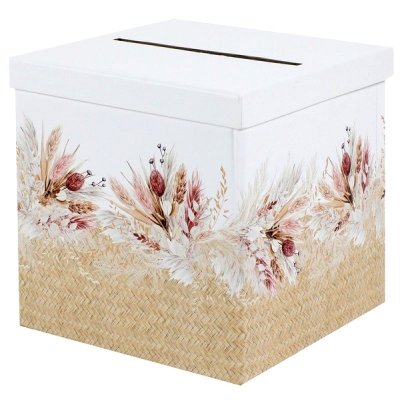 Urnes et Tirelires Mariage  - Tirelire bohme romance - Motif floral fleurs sches : illustration