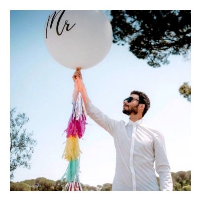 Ballon mariage  - Ballon de baudruche gant 1 m blanc imprim Mr noir : illustration