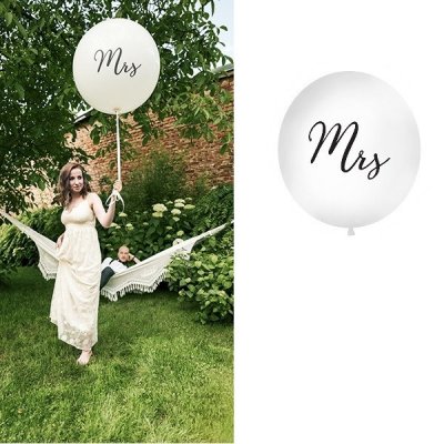 Dcoration de Fte, Anniversaire, Mariage, Baptme  - Ballon de baudruche gant 1 m blanc imprim noir Mrs : illustration