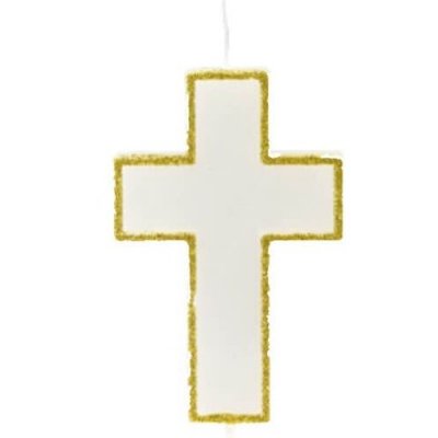 Decoration Mariage  - Bougie Communion Croix Pailletée - Or : illustration