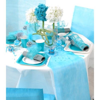 Decoration Mariage  - Chemin de Table Fanon Bleu Ciel 5 m x 30 cm : illustration