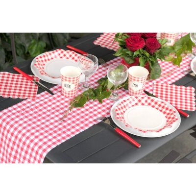 Decoration Mariage  - Chemin de table  la campagne vichy rouge et blanc : illustration