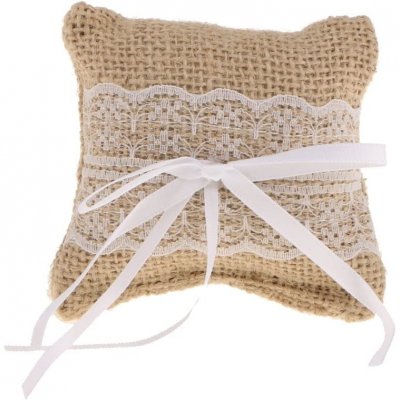 Accessoires De Mariage  - Coussin a alliances mariage naturel avec dentelle  : illustration