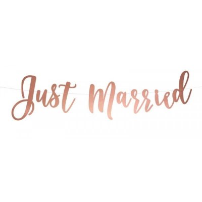 Dcoration Voiture Mariage  - Banderole Lettres Just Married Rose Gold 77 x 20 cm : illustration
