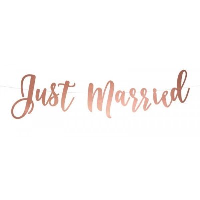 Guirlande, Banderole, Banniere mariage  - Banderole Lettres Just Married Rose Gold 77 x 20 cm : illustration