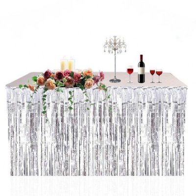 Mariage thme argent / gris  - Jupe de table Argent Mtallis  : illustration