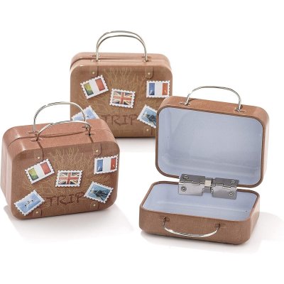 Décoration de Table  - 5 Boîtes dragées mini valises en métal marron  : illustration