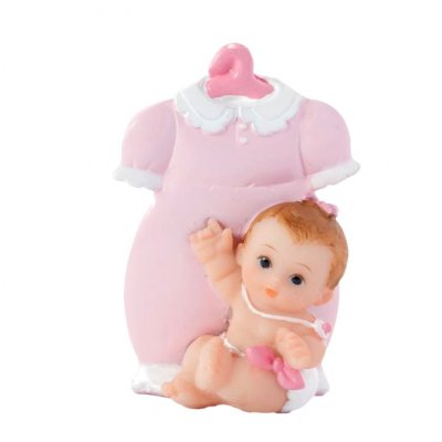 Figurines de Baptme  - Sujet baptme bb fille barboteuse rose  : illustration