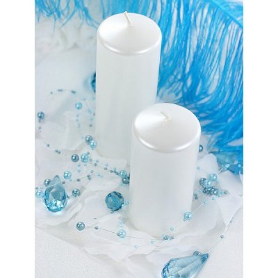 Dcoration de Table Mariage  - 6 Bougies cylindriques blanc nacr 12 x 6 cm : illustration