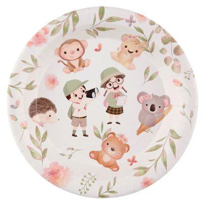 Dcoration de Table Mariage  - 10 Assiettes jetables explorateurs safari 22,5 cm : illustration