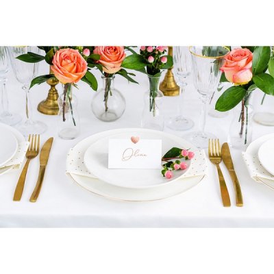 Dco de table Communion  - 10 Marque Places Chevalet Blanc - Coeur Rose Gold : illustration