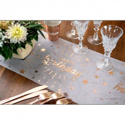 Chemin de table intiss  - Chemin de table Happy Birthday rose Gold 5 m : illustration