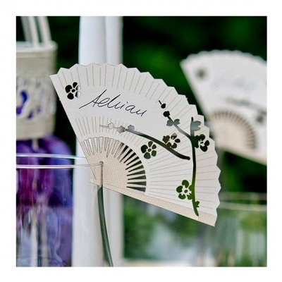 Mariage thme asie  - 10 Eventails - Etiquette marque place  : illustration