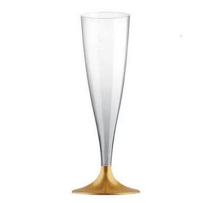 Dco de table Baptme  - Fltes champagne en plastique pied or x 10  : illustration