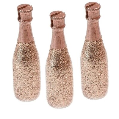 Marque-places de Baptme  - 3 marque-places bouteilles de champagne rose gold : illustration