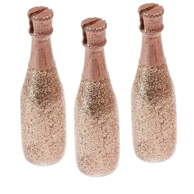 Mariage thme Rose Gold  - 3 marque-places bouteilles de champagne rose gold : illustration