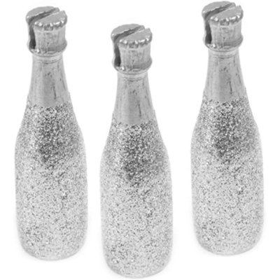 Dcoration de Fte, Anniversaire, Mariage, Baptme  - 3 marque-places bouteilles de champagne Argent : illustration