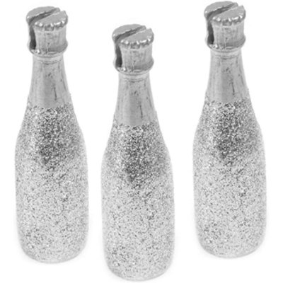 Dco de table Baptme  - 3 marque-places bouteilles de champagne Argent : illustration