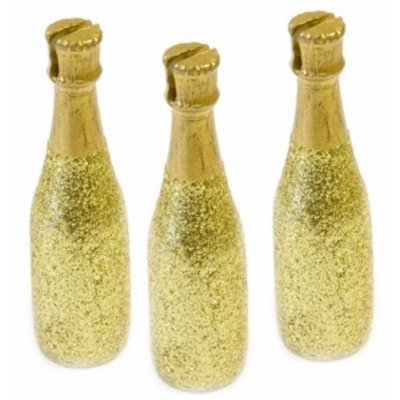 Mariage thme asie  - 3 marque-places bouteilles de champagne or : illustration