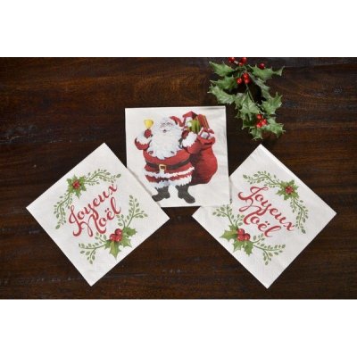 Nol  - Serviettes Joyeux Nol Pre Nol 33x 33cm x 20 pices : illustration