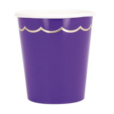 Vaisselle Jetable  - 8 gobelets en Carton Festonnes Violet et Or 20 cl : illustration