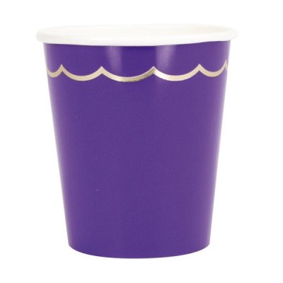 Gobelets jetables  - 8 gobelets en Carton Festonnes Violet et Or 20 cl : illustration