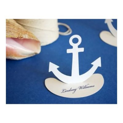 Marque-places de Communion  - 10 Marque places ancre marine blanc : illustration