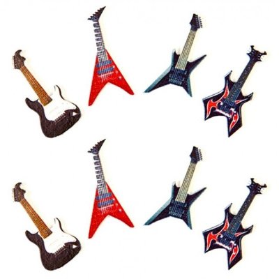 Dcoration de Fte, Anniversaire, Mariage, Baptme  - 8 Confettis de table en bois - Guitare rock  : illustration