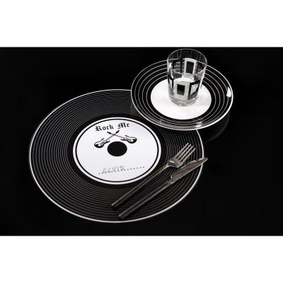 Mariage thme musique  - 6 Sets de table en carton disque Vinyl 34cm : illustration