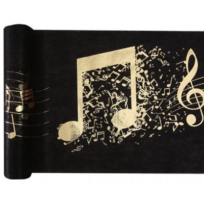 Chemin de Table Mariage  - Chemin de table musique noir et or - Disque D'Or  : illustration