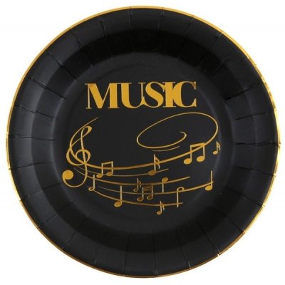 Dcoration de Fte, Anniversaire, Mariage, Baptme  - 10 Assiettes musique noir et or - Disque D'Or  : illustration