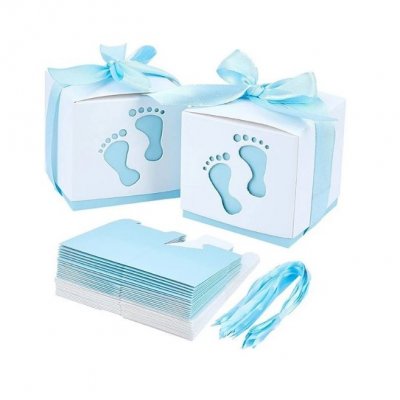 Decoration Mariage  - Boite a Drages Baptme Pieds de Bb Bleu (par 10) : illustration