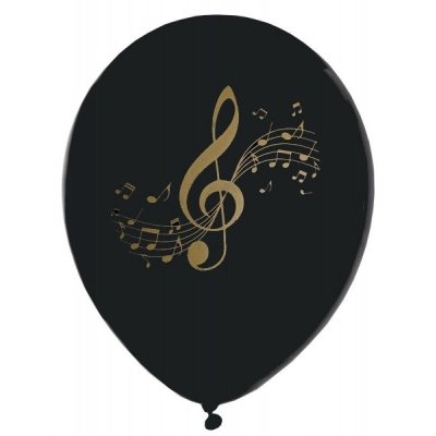 Dcoration de Fte, Anniversaire, Mariage, Baptme  - 8 Ballons musique - 23 cm - Noir et or -  Disque d'Or : illustration