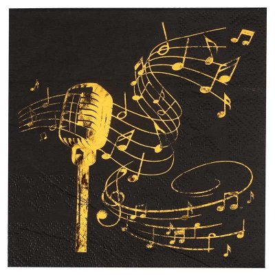 Mariage thme musique  - Serviettes cocktail Musique noir et or mtallis x ... : illustration