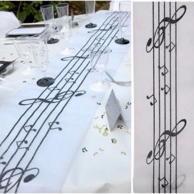 Dcoration de Communion  - Chemin de Table Organza Musique Paillettes : illustration