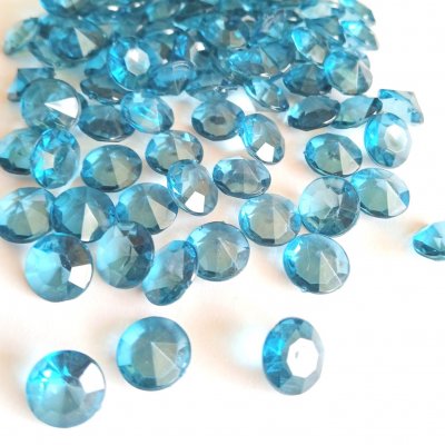 Dcoration de Fte, Anniversaire, Mariage, Baptme  - 100 Diamants de table 10 mm bleu canard  : illustration