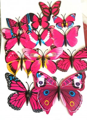 Dcoration de Salle  - Papillons Magnet Multicolore 3D Rose Fushia x 12 : illustration