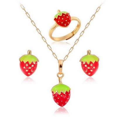 Parure dore  - Parure bijoux fraise plaqu or et mail 3 pices  : illustration