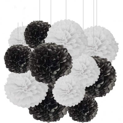 Mariage thme cinma  - Pompon Papier de Soie Noir 15 cm Dco Mariage : illustration