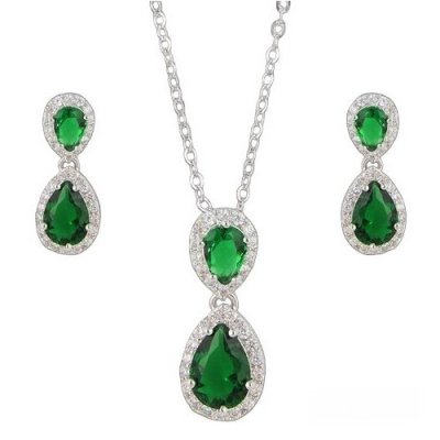 Parure de Mariage  - Parure Bijoux Mariage Cristal Vert Emeraude 
