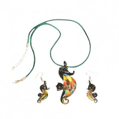 Bijoux de Mariage  - Parure bijoux verre souffl hippocampe noir style ... : illustration