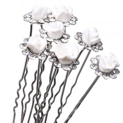 Bijoux de Mariage  - 6 pingles pics cheveux mariage rose en resine blanche ... : illustration