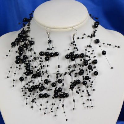 Bijoux de Mariage  - Bijoux De Mariage Parure Perles Noir 