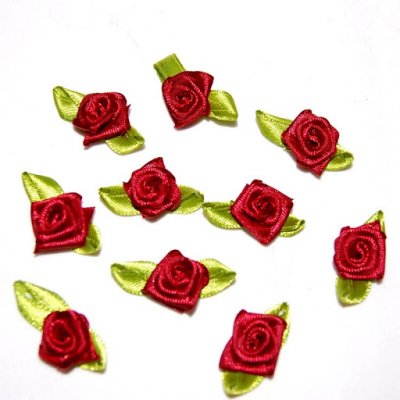 ARCHIVES  - Mini Rose en Satin Bordeaux / vert (lot de 50) : illustration