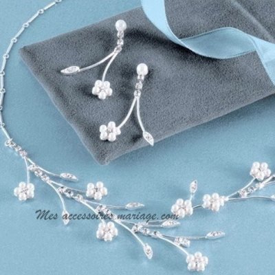 Parure de Mariage  - Parure Mariage Bijoux Rhodi Argent Cristal et Perle ... : illustration